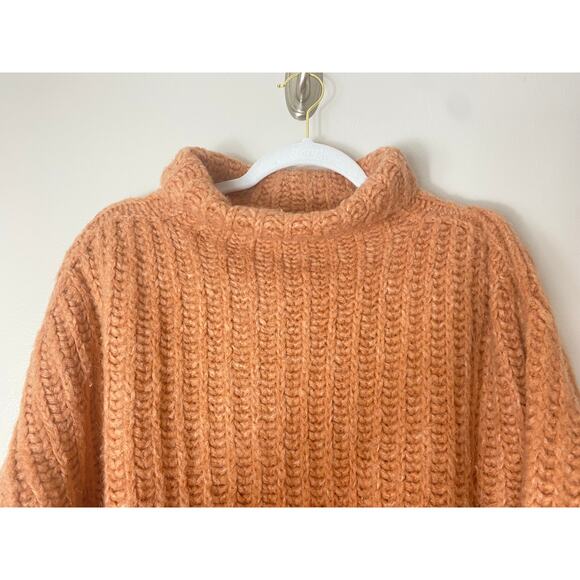 FREE PEOPLE CHUNKY ALPACA WOOL BLEND TURTLENECK SWEATER PAPAYA ORANGE KNIT COZY - Picture 8 of 12